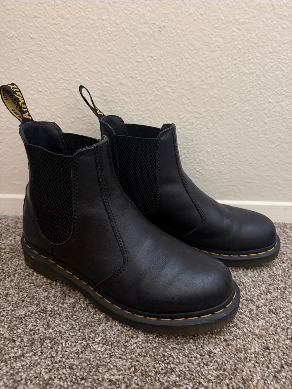 Doc Martens Black Chelsea Boots with Yellow Stitching